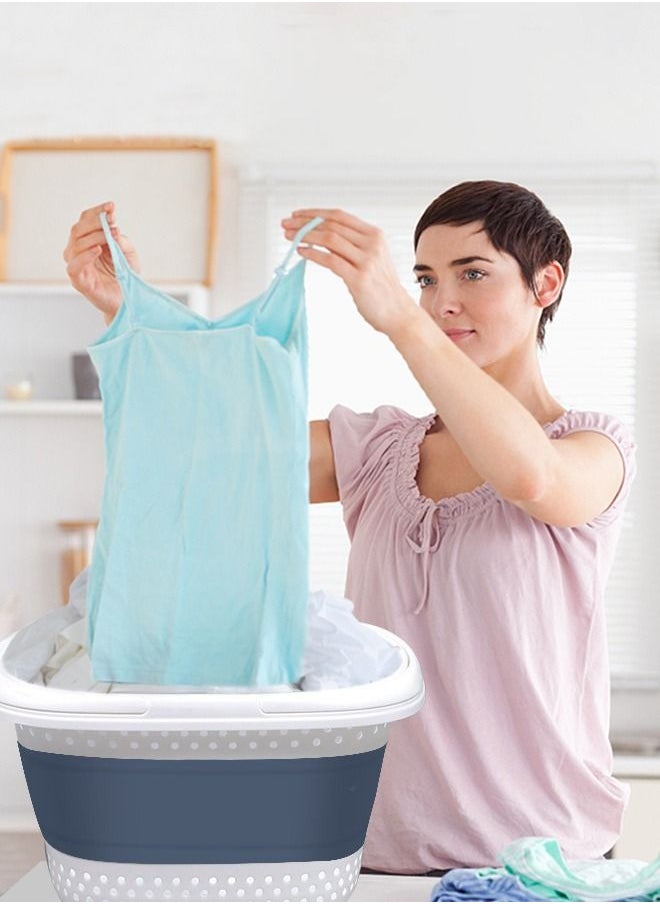 HomarKet - Blue Laundry Hamper, Collapsible Handled Plastic Laundry Basket, Foldable Pop-Up Storage Container/Organizer - Image 1