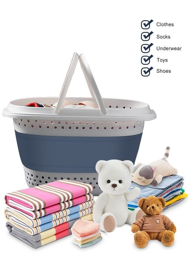 HomarKet - Blue Laundry Hamper, Collapsible Handled Plastic Laundry Basket, Foldable Pop-Up Storage Container/Organizer - Image 1