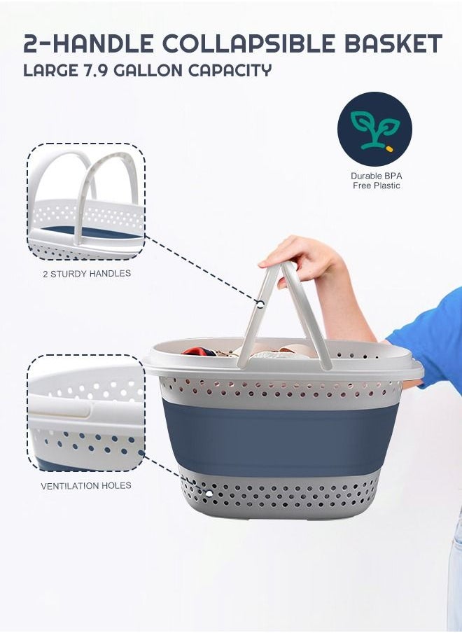 HomarKet - Blue Laundry Hamper, Collapsible Handled Plastic Laundry Basket, Foldable Pop-Up Storage Container/Organizer - Image 1