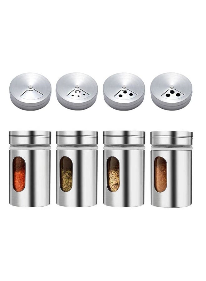 Salt and Pepper Shakers Set 3.3oz Portable ,Stainless Steel Spice Shakers Seasoning Container for Home 4 Pcs Set with Rotating Lids Spice Jars Shaker Seasoning Cans Set of 4 (4PCS)