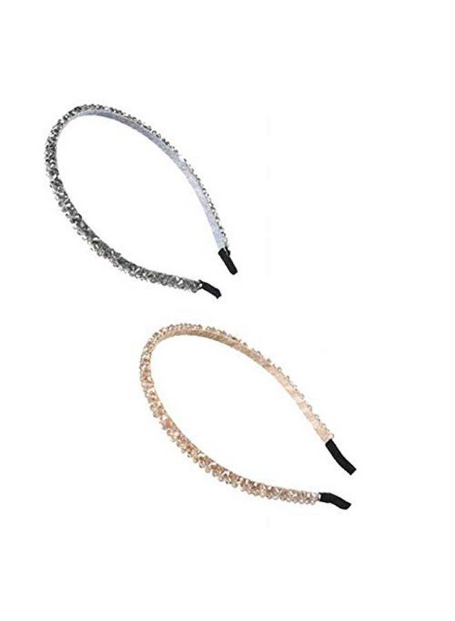 El Regalo 2PCs Rhinestone Hair Bands for Kids/Girls/Teens/Women | Tiara Bridal Headpieces | Crystal Headband Fine Glitter Crystal Hairband Rhinestone Headband (Golden & Silver) - Image 1