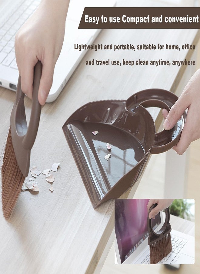 BSMstone Round Handle Brush and Dustpan Set Small Broom & Dustpan Portable Handheld Sweeper for Desktop Sofa Floor Pet Nest (Coffee) - Image 2