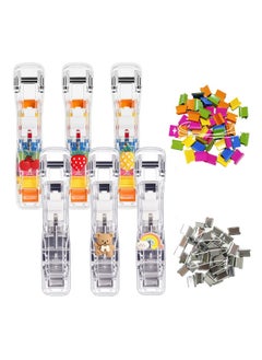 Generic Paper Clip Dispenser, 6Pcs Strong Clam Clip Dispensers with 200 Metal Refill Clips, Handheld Reusable Creative Stapler Push Clamp File for Desk Document Office Classroom Home  - Image 1