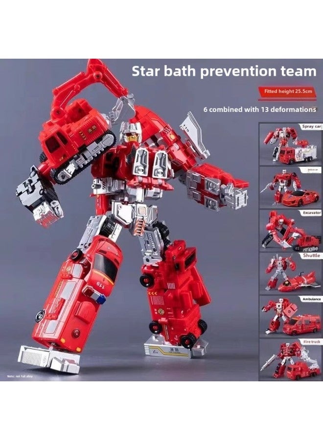Yuexing Sea, Land And Air Deformation Robot Seven-in-one Aircraft Tank King Kong Can Be Assembled With Children's Boy Toys-Color:(alloy Version) Yuexing Fire Transformation Team 6-in-1 Robot [high-end Gift Box] - Image 1