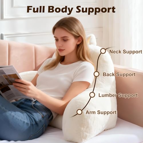 Jillche Bed Faux Fur Reading Pillow for Bed/Couch/Floor/Dorm, Great Cozy Back Pillow for Bed Sitting Up, Fluffy Fur Bed Pillow for Sitting Up for Adults/Teens/Kids, Upgrade Back Support Pillow, Ivory - Image 5