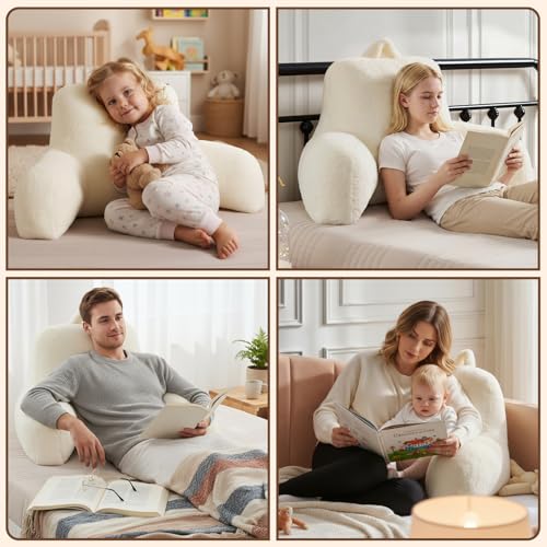 Jillche Bed Faux Fur Reading Pillow for Bed/Couch/Floor/Dorm, Great Cozy Back Pillow for Bed Sitting Up, Fluffy Fur Bed Pillow for Sitting Up for Adults/Teens/Kids, Upgrade Back Support Pillow, Ivory - Image 3