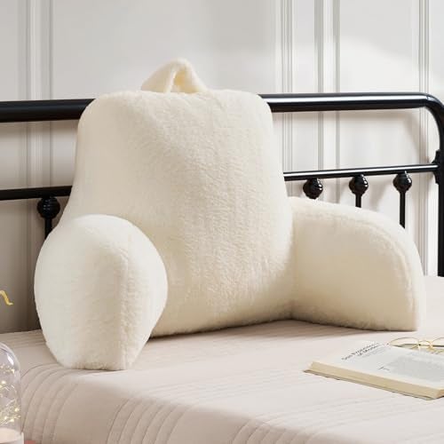 Jillche Bed Faux Fur Reading Pillow for Bed/Couch/Floor/Dorm, Great Cozy Back Pillow for Bed Sitting Up, Fluffy Fur Bed Pillow for Sitting Up for Adults/Teens/Kids, Upgrade Back Support Pillow, Ivory - Image 1