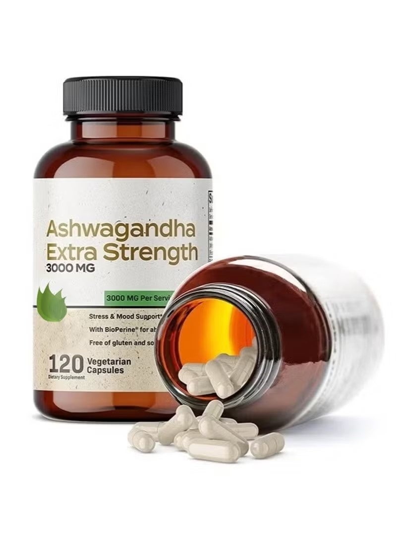 إكسترا Ashwagandha Capsules Extra Strength 3000mg - صيغة تخفيف الإجهاد ، دعم المزاج الطبيعي ، مكمل دعم الإجهاد والتركيز والطاقة ، 120 كبسولة - Image 2