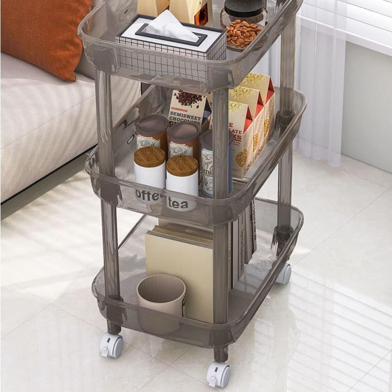 Grofly Acrylic 4 Layer Trolly Black Rolling Storage Cart 4 Tier Bathroom Organizer Slide Out Utility Cart Mobile Shelving Unit Organizer Standing Rack for Kitchen Bathroom - Image 3