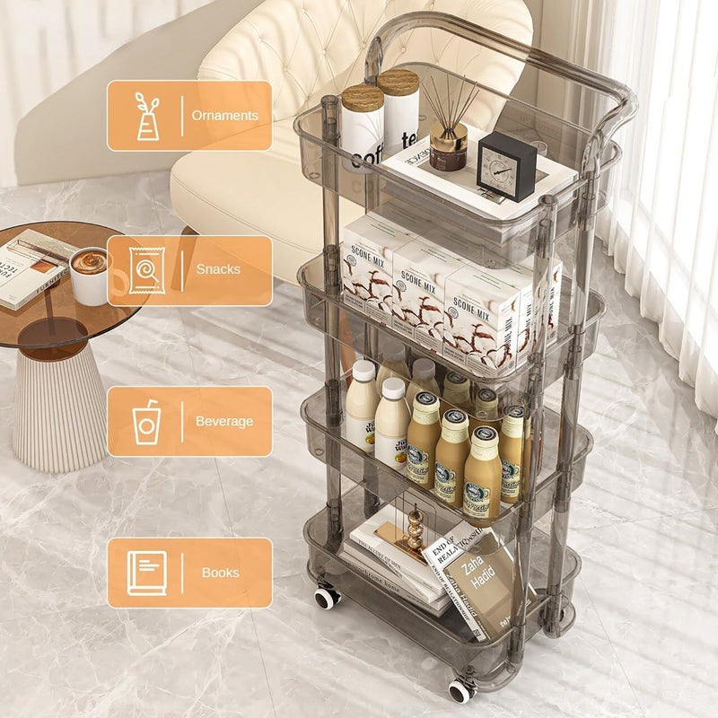Grofly Acrylic 4 Layer Trolly Black Rolling Storage Cart 4 Tier Bathroom Organizer Slide Out Utility Cart Mobile Shelving Unit Organizer Standing Rack for Kitchen Bathroom - Image 2