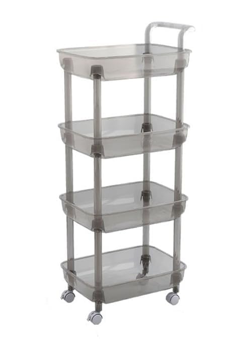 Grofly Acrylic 4 Layer Trolly Black Rolling Storage Cart 4 Tier Bathroom Organizer Slide Out Utility Cart Mobile Shelving Unit Organizer Standing Rack for Kitchen Bathroom - Image 1