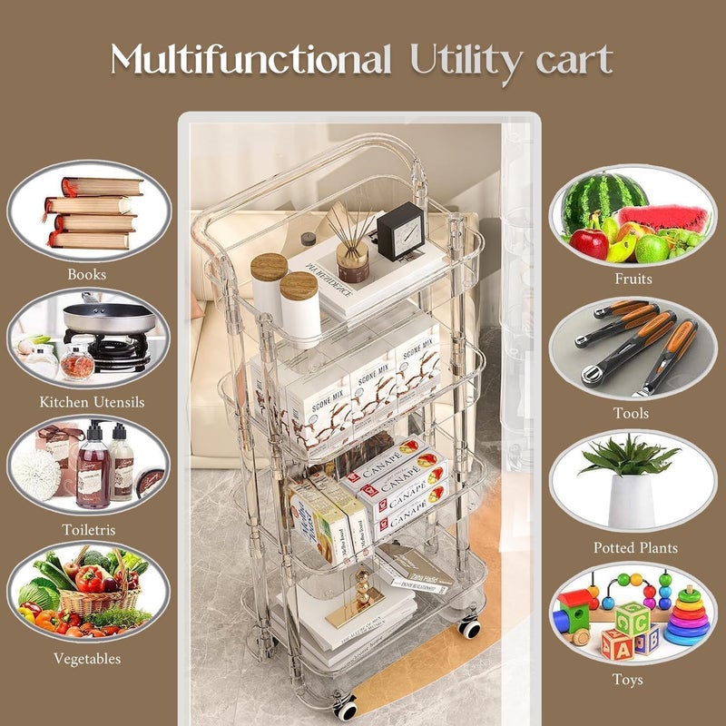 Grofly Acrylic 4 Layer Trolly Black Rolling Storage Cart 4 Tier Bathroom Organizer Slide Out Utility Cart Mobile Shelving Unit Organizer Standing Rack for Kitchen Bathroom - Image 5