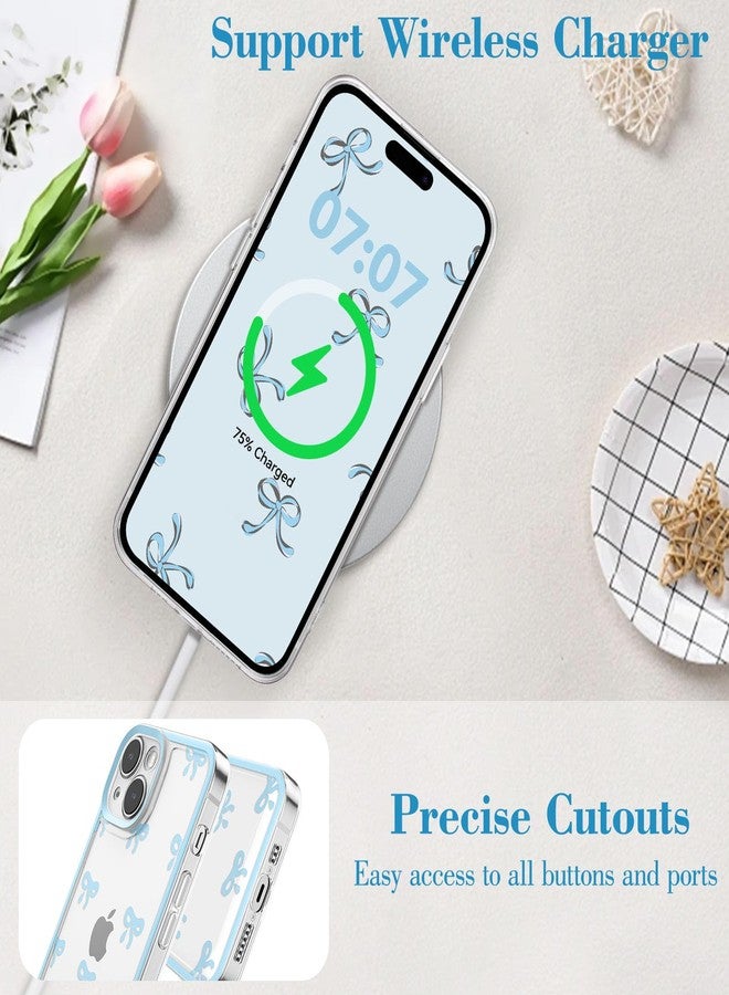 EYZUTAK جراب EYZUTAK لهاتف iPhone 15، جراب شفاف بتصميم فيونكة أنيقة، يوفر حماية بارزة للكاميرا، أنيق، نحيف، ناعم، ومتين، مصنوع من مادة TPU، مناسب للنساء والفتيات - أزرق - Image 5
