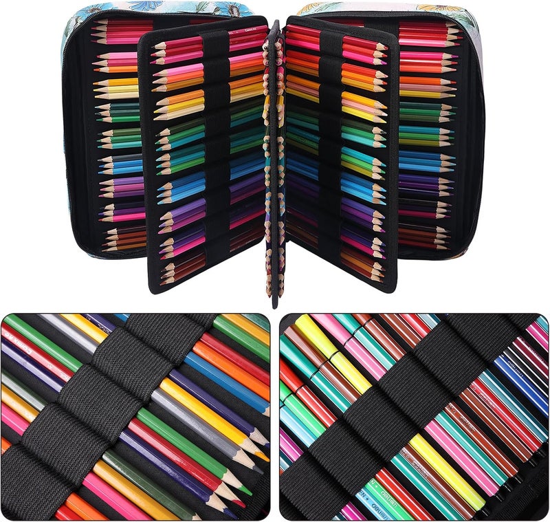 BOMKEE Colored Pencil Case 220 Slots Pencils/Gel Pens Organizer Waterproof Travel Case Zipper Carrying Portable Pencil Markers Pen Holder Bag for Painter Writers School Students (Bellis Perennis) - Image 2