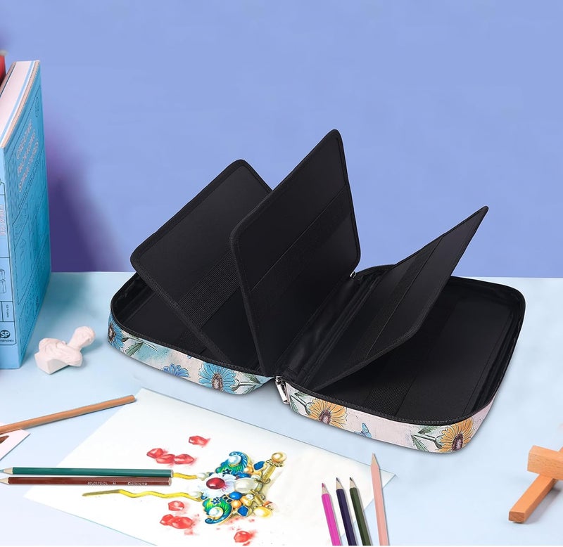 BOMKEE Colored Pencil Case 220 Slots Pencils/Gel Pens Organizer Waterproof Travel Case Zipper Carrying Portable Pencil Markers Pen Holder Bag for Painter Writers School Students (Bellis Perennis) - Image 3