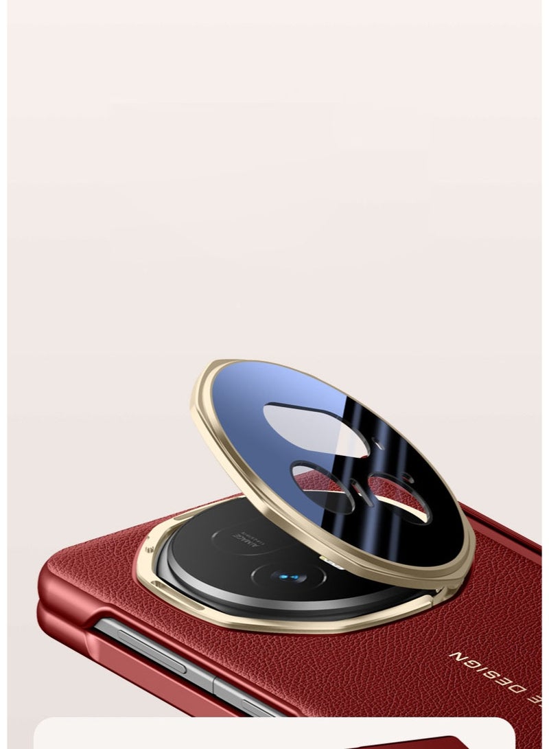 general Compatible with Honor Magic V5 Electroplated Frame Magnetic Hinge Protection Grain Leather Case with Lens Holder Privacy Screen Protector For Magic V5 - Image 3