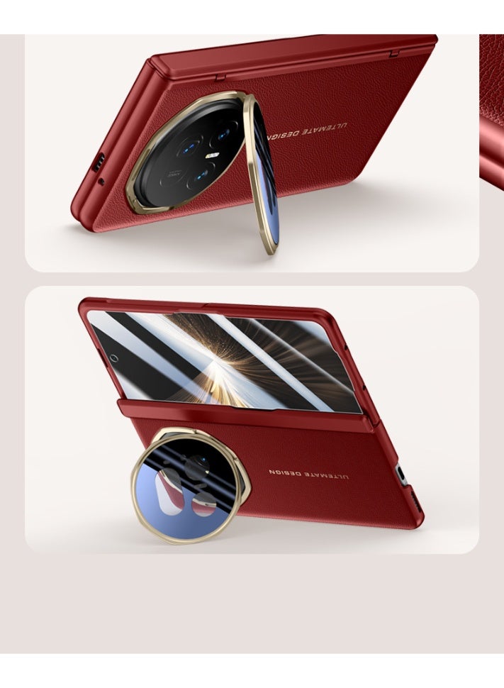 general Compatible with Honor Magic V5 Electroplated Frame Magnetic Hinge Protection Grain Leather Case with Lens Holder Privacy Screen Protector For Magic V5 - Image 4