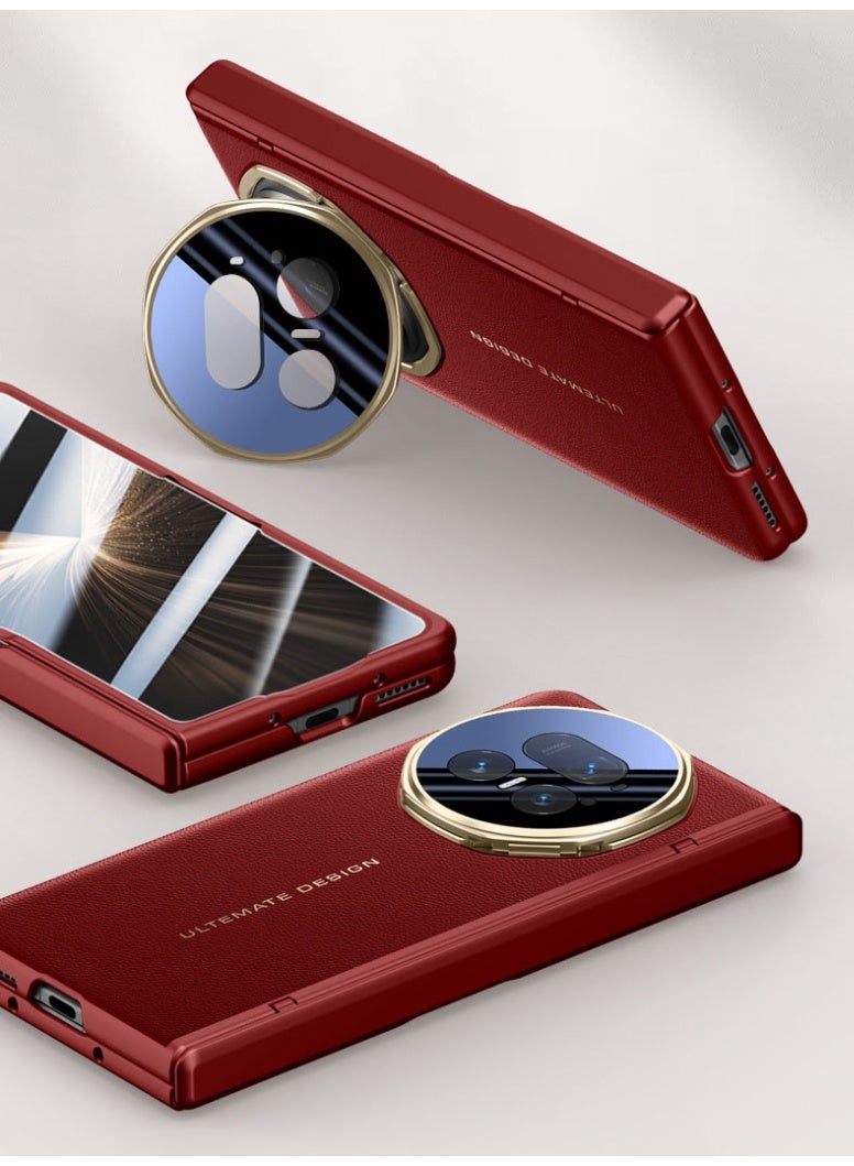 general Compatible with Honor Magic V5 Electroplated Frame Magnetic Hinge Protection Grain Leather Case with Lens Holder Privacy Screen Protector For Magic V5 - Image 2