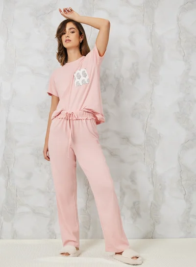 Styli Aztec Print Pocket Short Sleeves T-Shirt and Pyjama Set