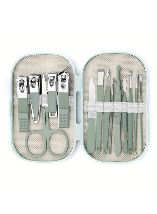 Green 14pcs Stainless Steel Nail And Foot Care Tools Set With Portable Storage Box - Image 1
