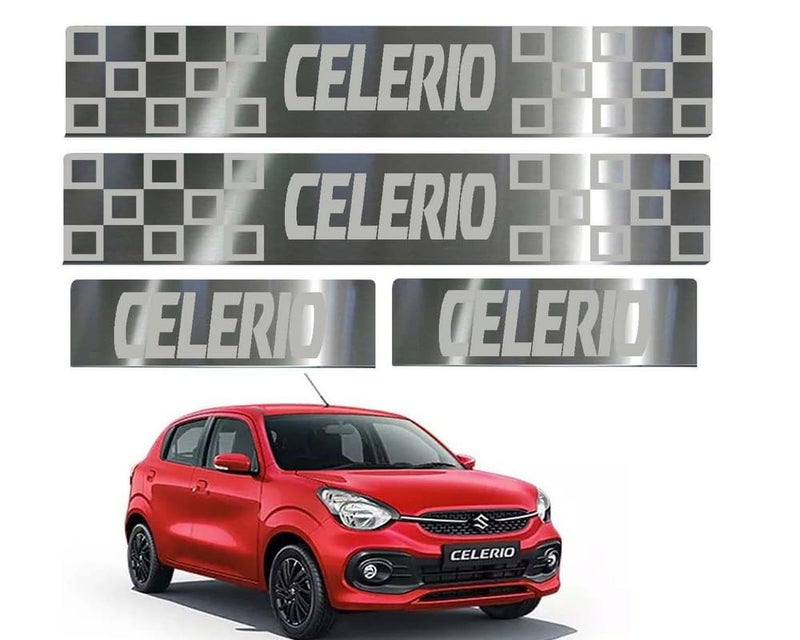 Auto E-Shopping Door Guard Steel Foot Step Sill Car Door Guard Scuff Plate Compatible for Celerio with Adhesive Tape 4 Piece - Image 1