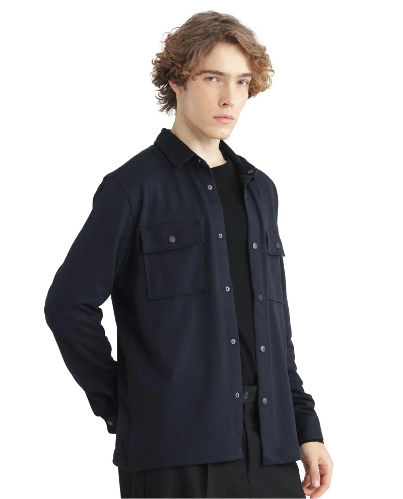 Rare Rabbit Men's Solid Rayon Button Down Shacket