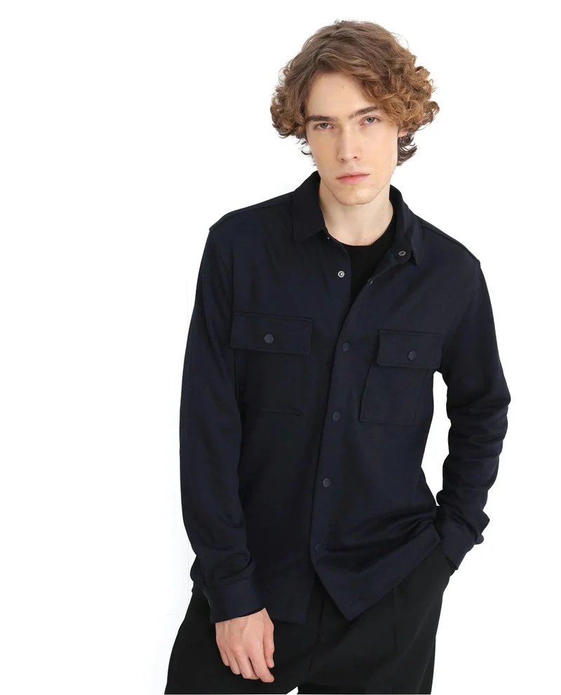 Rare Rabbit Men's Solid Rayon Button Down Shacket