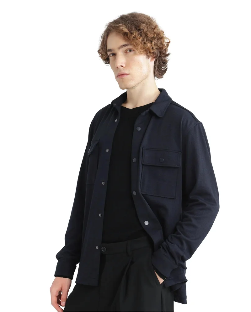 Rare Rabbit Men's Solid Rayon Button Down Shacket