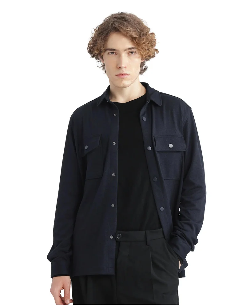 Rare Rabbit Men's Solid Rayon Button Down Shacket
