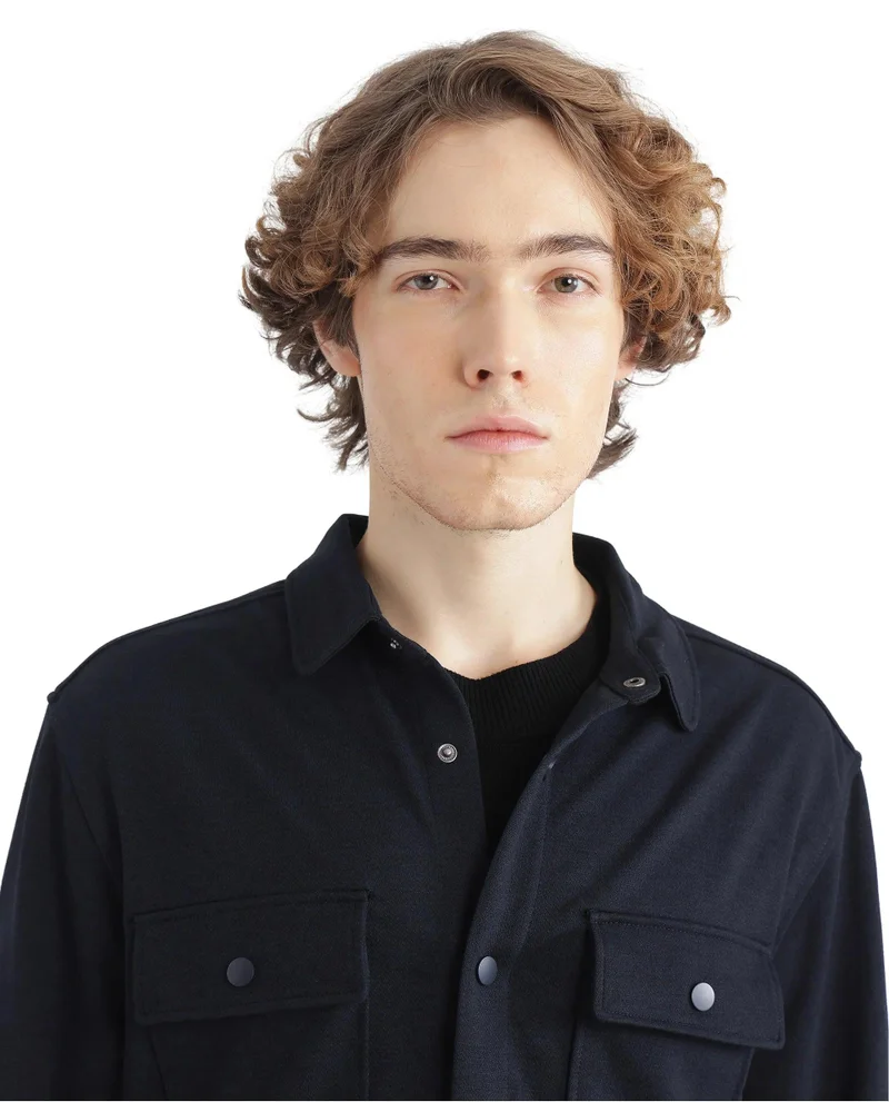 Rare Rabbit Men's Solid Rayon Button Down Shacket