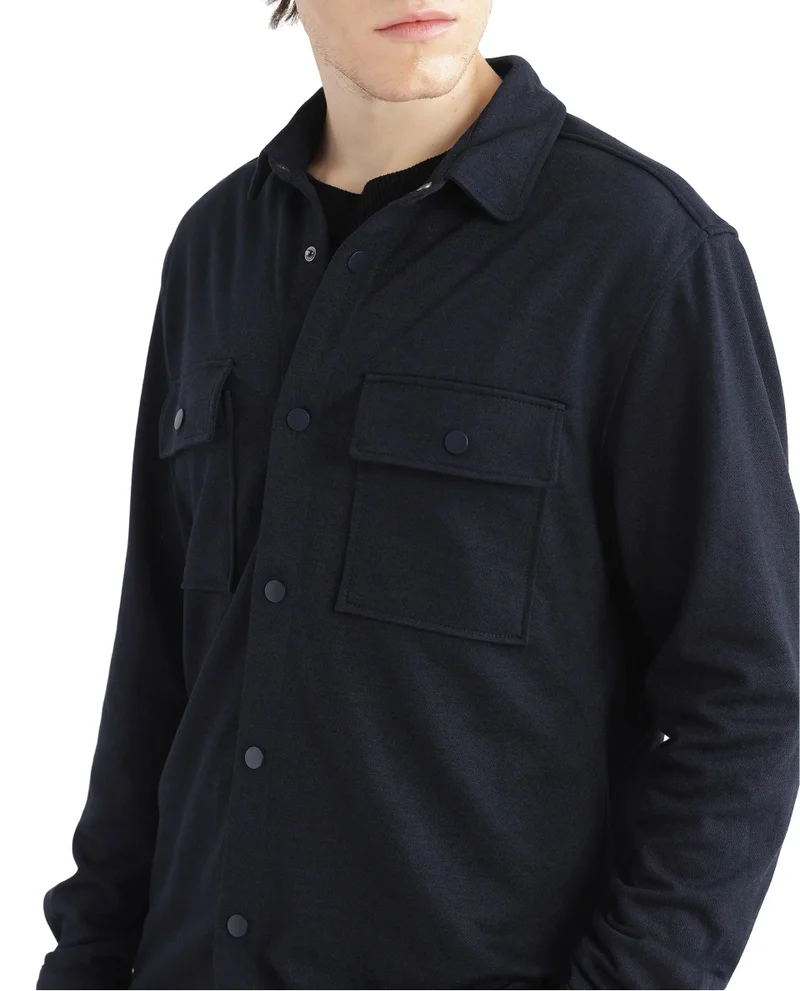 Rare Rabbit Men's Solid Rayon Button Down Shacket