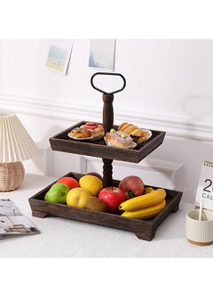 Cozy Nest Wooden 2-Tier Cupcake Stand, Rustic Pastry Holder Farmhouse Style Serving Tray Elegant Tiered Tray for Desserts Cakes Parties Celebrations & Special Occasions Dark Brown  - Image 1