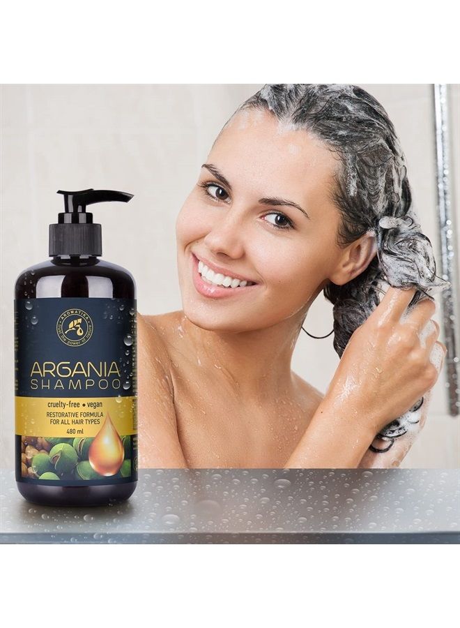 Aromatika Argan Oil Shampoo 16.2 Fl Oz - Natural Argan Oil & Herbal Extracts for All Hair Types - Restorative Formula - Hair Care - Image 3