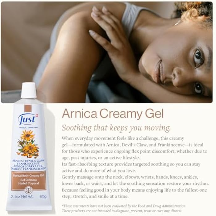 SwissJust Swiss Just - Arnica Creamy Gel Devils Claw Frankincense Oil - 60 g | Smooth Texture For Targeted Massage On Wrists, Knees, Ankles, Neck And Back, Absorbs Quickly For Daily Body Care - Image 2