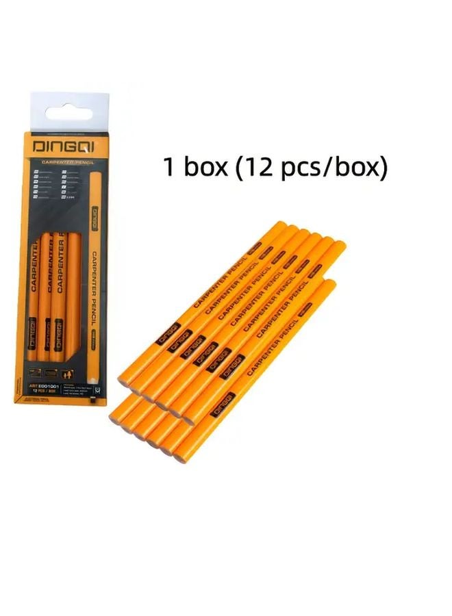 Orange Carpenter Pencils 12 Pcs Box Thick 2mm Lines For Woodworking Drafting - Image 1