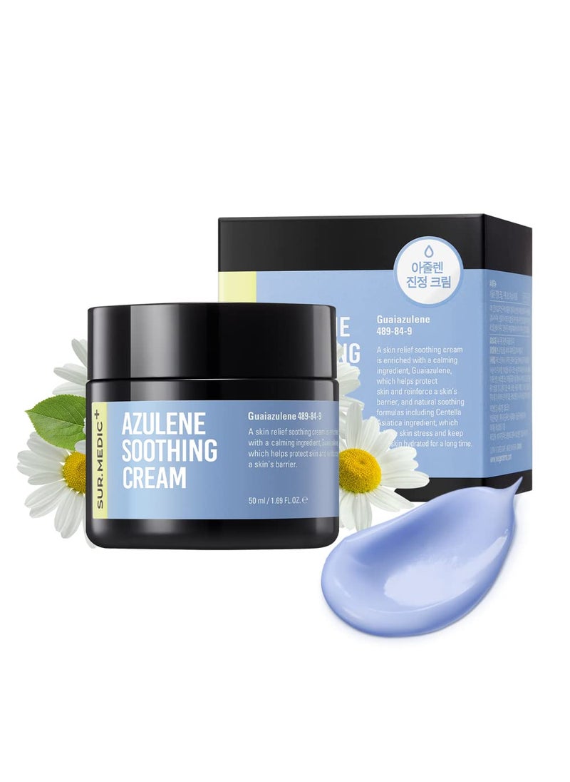 SUR.MEDIC+ SURMEDIC AZULENE Moisturizing Soothing Cream, Calming Cream for Sensitive Skin, Daily Facial Moisturizer for Barrier Repair, Blemish Relief Care, Korean Skincare 50ml, 1.69 oz 