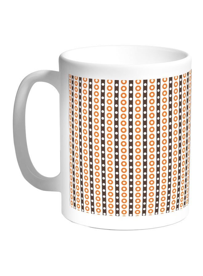RYN Circle Decoration With Longitudinal Lines Printed Coffee Mug White/Orange/Brown 11ounce