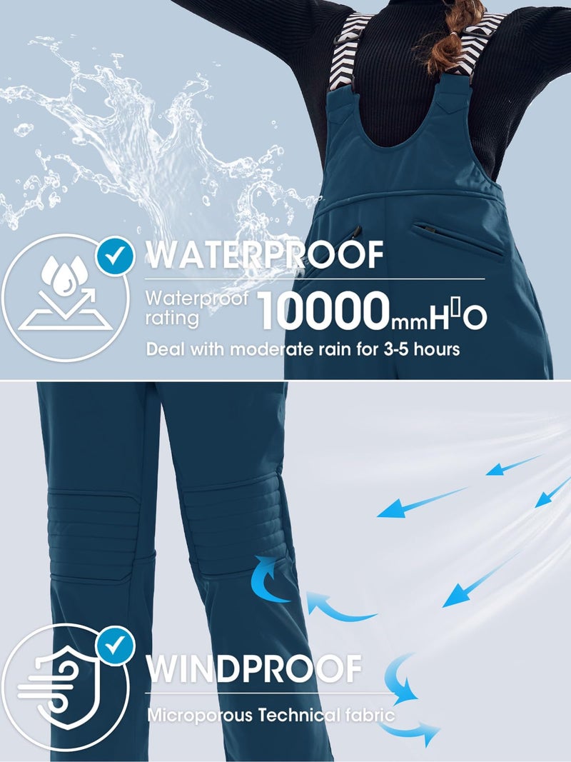 Fisoew Women Snow Bib Overalls Insulated Waterproof Windproof Ski Bibs Pants Breathable Snowsuit Navy - Image 4