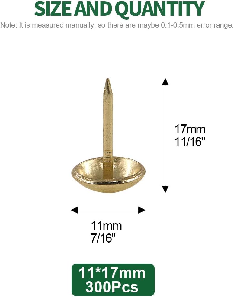 Keadic 300Pcs 7/16" (11mm) Antique Upholstery Tacks Furniture Nails Pins Kit for Upholstered Furniture Cork Board or DIY Projects - Gold - Image 2