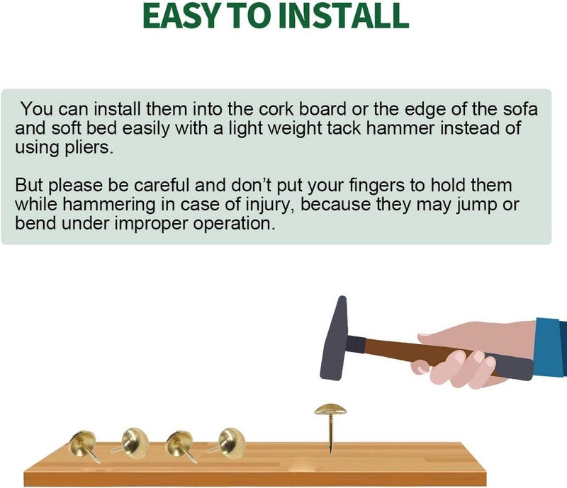 Keadic 300Pcs 7/16" (11mm) Antique Upholstery Tacks Furniture Nails Pins Kit for Upholstered Furniture Cork Board or DIY Projects - Gold - Image 4