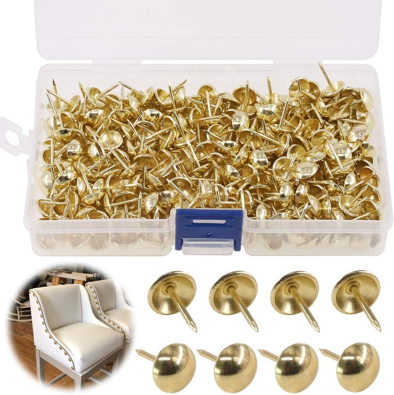 Keadic 300Pcs 7/16" (11mm) Antique Upholstery Tacks Furniture Nails Pins Kit for Upholstered Furniture Cork Board or DIY Projects - Gold - Image 1