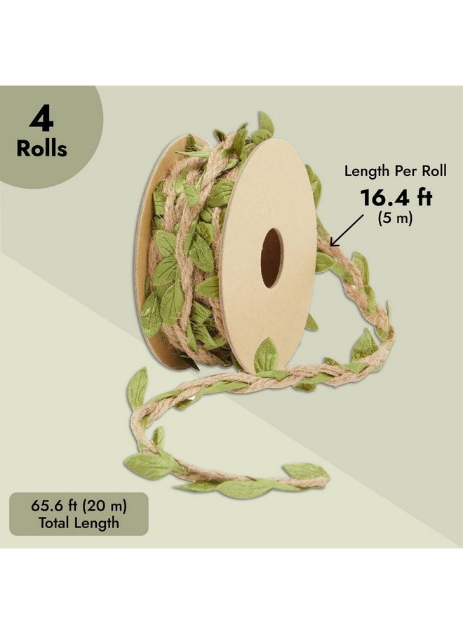 Juvale Burlap Leaf Ribbon Jungle Party Safari Party Fairy Party Enchanted Forest Decor Vines For Crafts (4 Rolls 65.6 Ft Total)  - Image 3