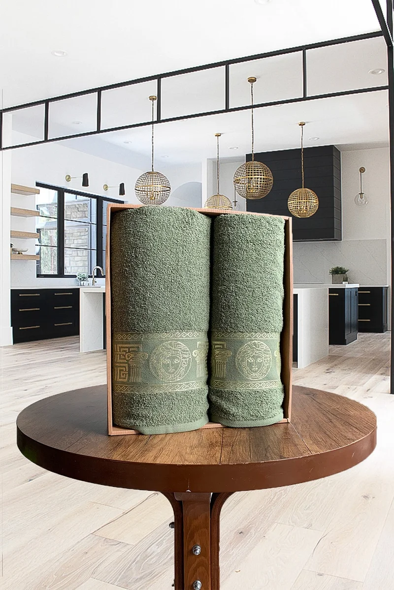 Valoroso Tekstil Valoroso Textile Medusa Motif 2-Piece Bath Towel Set / Turkish Bath Set 100% Cotton