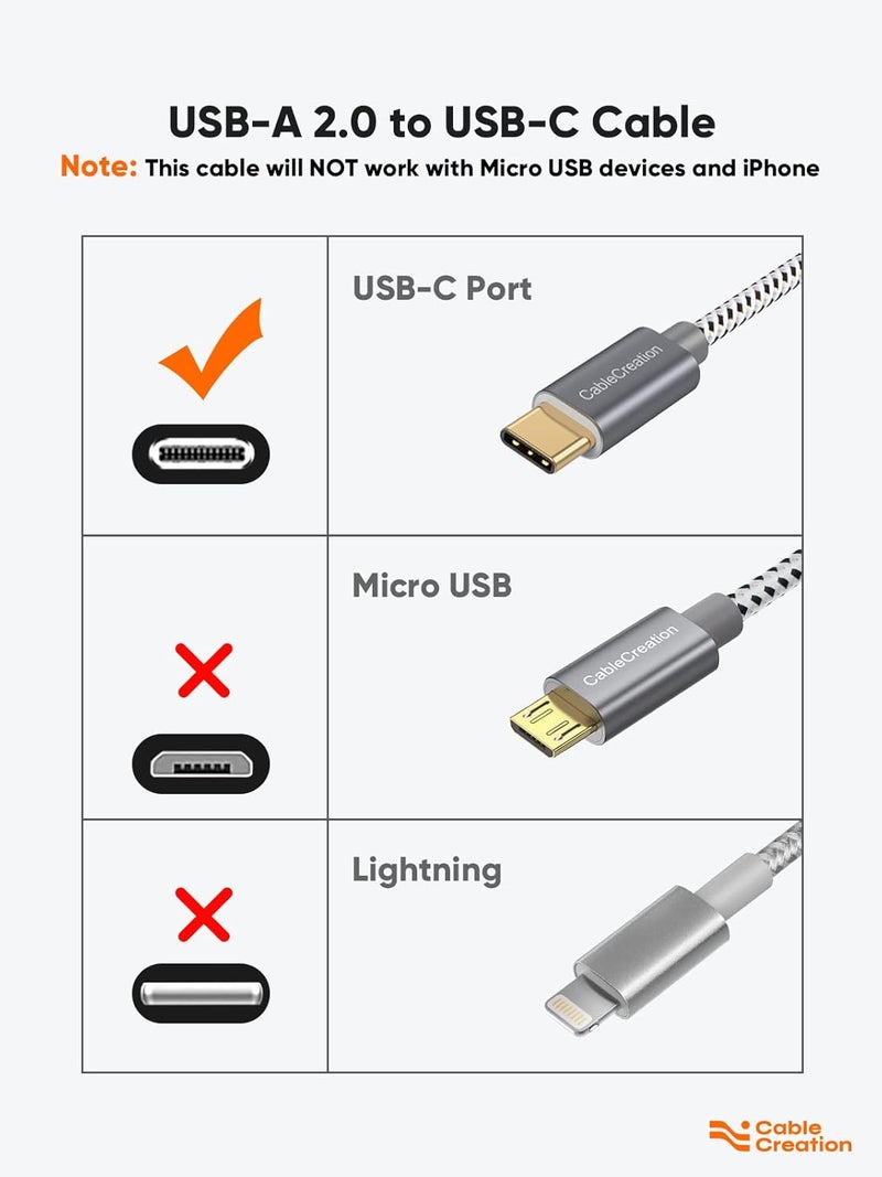 CableCreation كابل USB A إلى USB C بطول 6 قدم، كابل مضفر، شحن سريع 3A 60 واط، بيانات 480 ميجابت في الثانية، متوافق مع MacBook Air وPixel وGalaxy S23 S22 S21، إلخ، 2 متر رمادي فضائي - Image 2