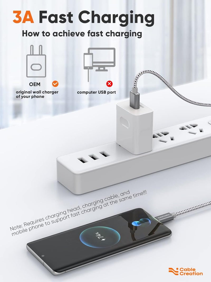 CableCreation كابل USB A إلى USB C بطول 6 قدم، كابل مضفر، شحن سريع 3A 60 واط، بيانات 480 ميجابت في الثانية، متوافق مع MacBook Air وPixel وGalaxy S23 S22 S21، إلخ، 2 متر رمادي فضائي - Image 4
