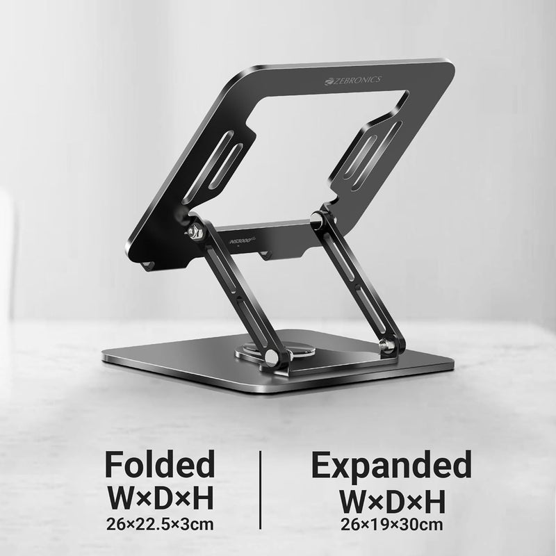 ZEBRONICS ZEBRONICS NS3000 PRO 360 Rotatable Laptop Stand Supports up to 17 43cm Laptops Tablets Supports Max 5kg Carbon Steel with Anti Rust Body AntiSlipScratch Silicone Pads  - Image 2