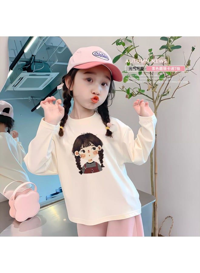 Girls' New Long-sleeved T-shirt Pure Cotton Spring And Autumn Princess Base Shirt Fashionable Korean Style Girl's All-match Stylish Top