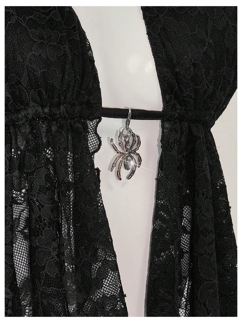 MakeMeChic Women's Halter Tops Y2k Going Out Cheetah Print Top Black Lace Large - Image 4