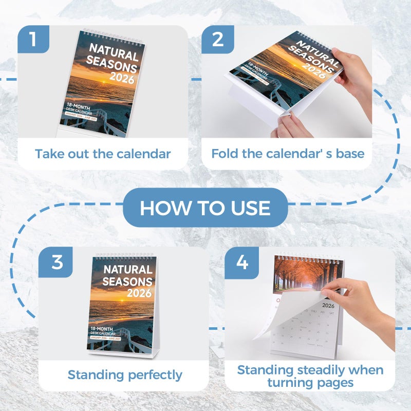KONVINIT Small Desk Calendar 2026, 18 Months Desk Calendar 2026-2027 - Runs from January 2026 Until June 2027, Standing Flip Desktop Calendar 2026-5.9" x 8.9", A5 2026 Calendar with Dual Coil for Home & Office Supplies, Natural Seasons - Image 5