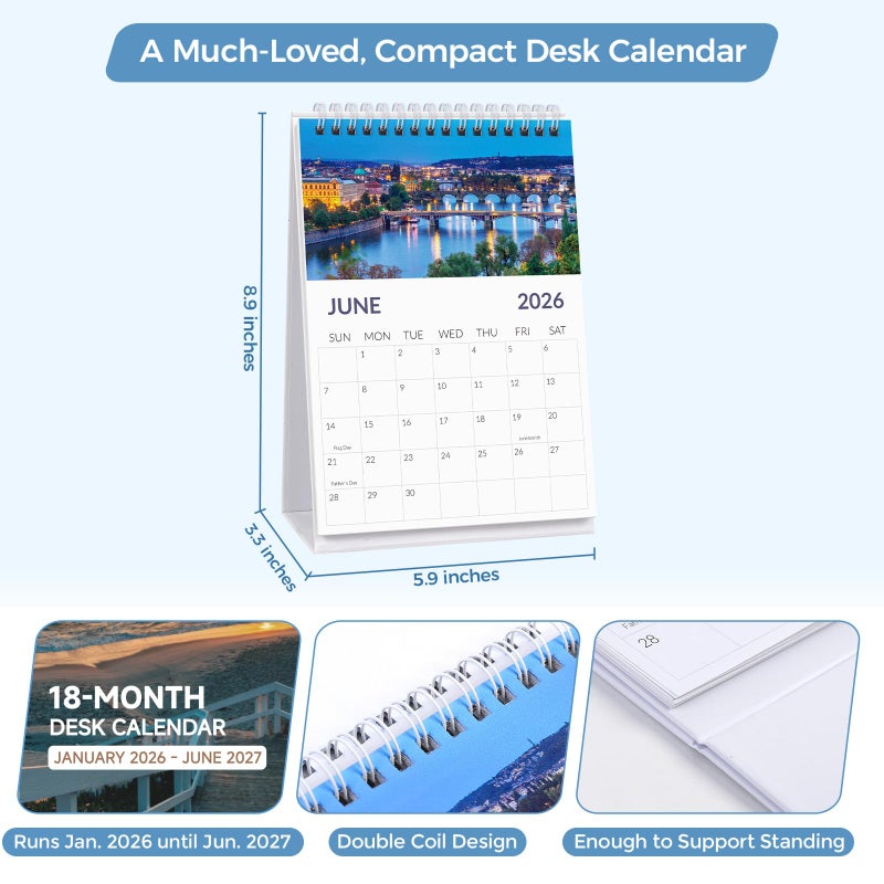KONVINIT Small Desk Calendar 2026, 18 Months Desk Calendar 2026-2027 - Runs from January 2026 Until June 2027, Standing Flip Desktop Calendar 2026-5.9" x 8.9", A5 2026 Calendar with Dual Coil for Home & Office Supplies, Natural Seasons - Image 4